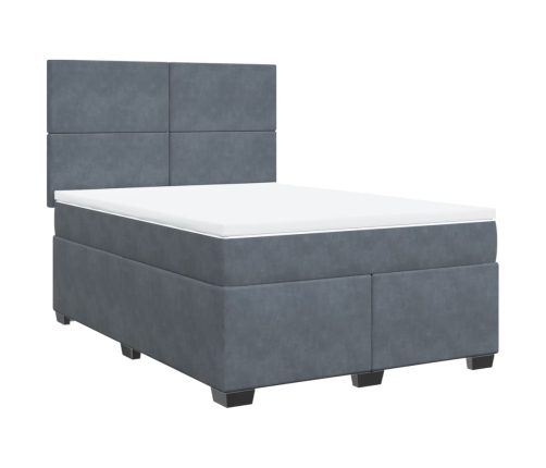 Cama box spring con colchón terciopelo gris oscuro 140x190 cm