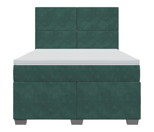 Cama box spring con colchón terciopelo verde oscuro 140x190 cm