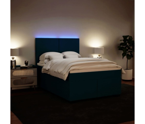 Cama box spring con colchón terciopelo azul 140x190 cm