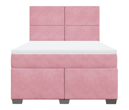 Cama box spring con colchón terciopelo rosa 140x190 cm