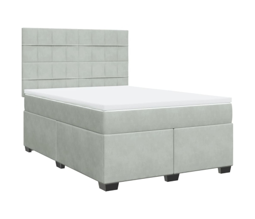 Cama box spring con colchón terciopelo gris claro 140x190 cm