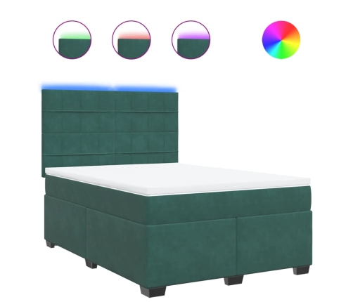 Cama box spring con colchón terciopelo verde oscuro 140x190 cm