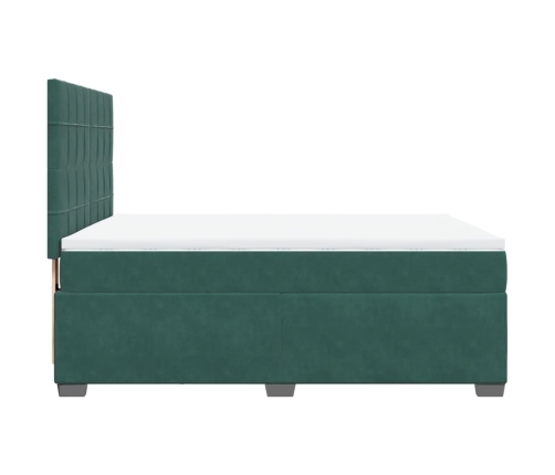 Cama box spring con colchón terciopelo verde oscuro 140x190 cm
