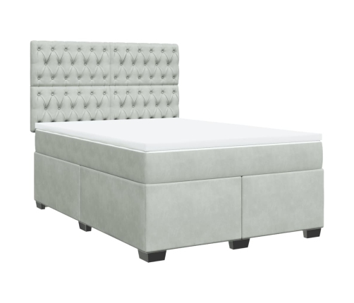 Cama box spring con colchón terciopelo gris claro 140x190 cm