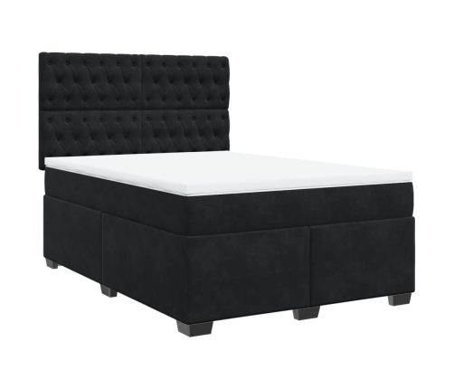 Cama box spring con colchón terciopelo negro 140x190 cm