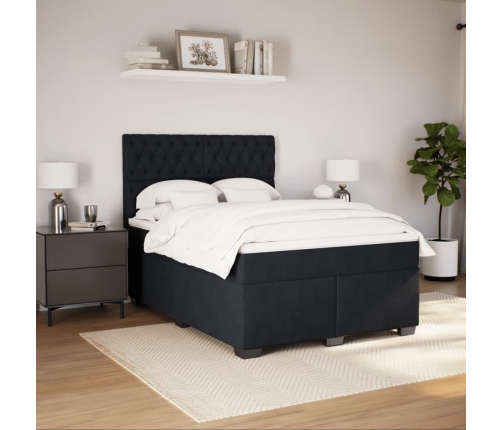 Cama box spring con colchón terciopelo negro 140x190 cm