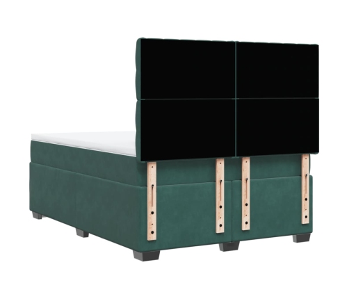 Cama box spring con colchón terciopelo verde oscuro 140x190 cm