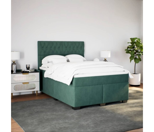 Cama box spring con colchón terciopelo verde oscuro 140x190 cm