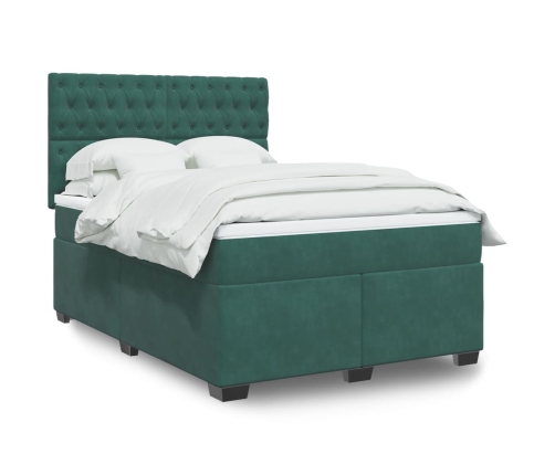 Cama box spring con colchón terciopelo verde oscuro 140x190 cm