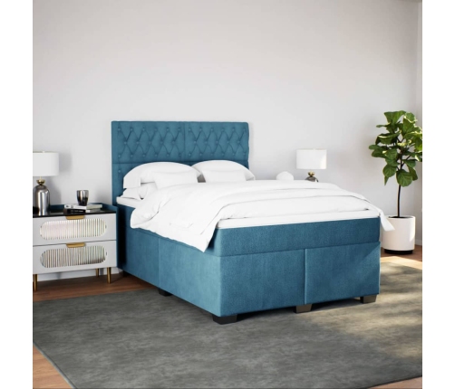 vidaXL Cama box spring con colchón terciopelo azul 140x190 cm