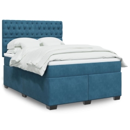 Cama box spring con colchón terciopelo azul 140x190 cm