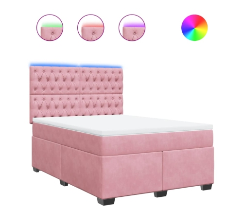 Cama box spring con colchón terciopelo rosa 140x190 cm