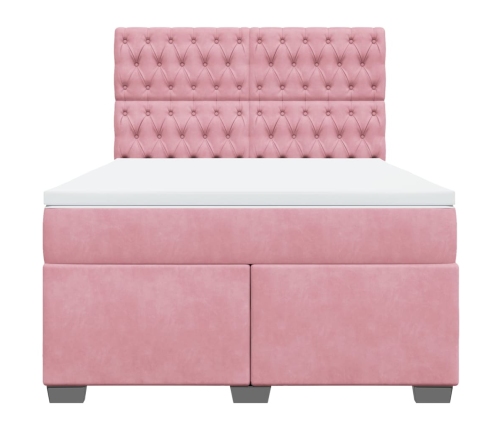 Cama box spring con colchón terciopelo rosa 140x190 cm