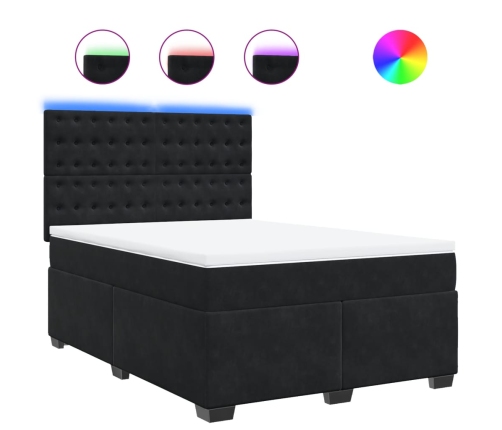 Cama box spring con colchón terciopelo negro 140x190 cm