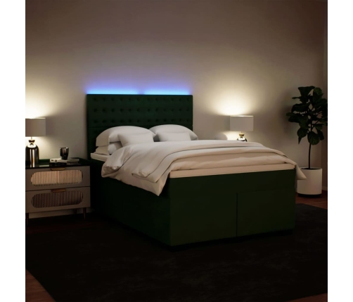 Cama box spring con colchón terciopelo verde oscuro 140x190 cm