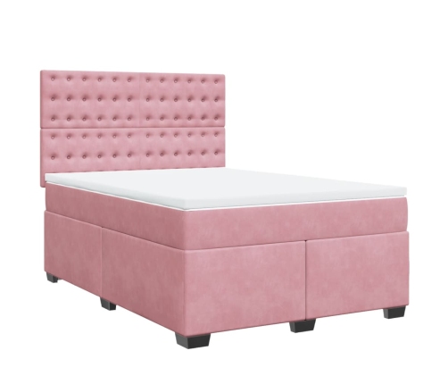 Cama box spring con colchón terciopelo rosa 140x190 cm