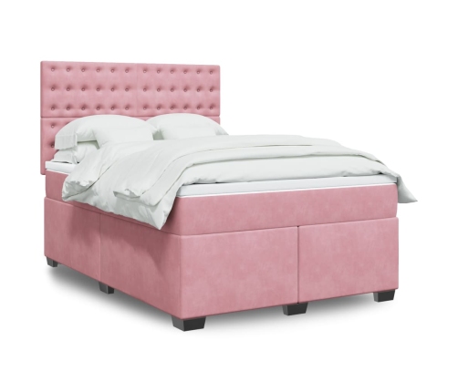 Cama box spring con colchón terciopelo rosa 140x190 cm