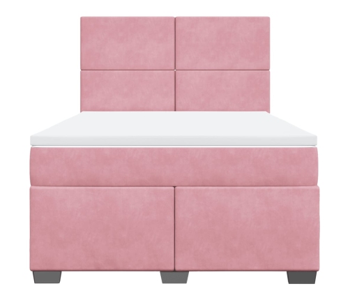 Cama box spring con colchón terciopelo rosa 140x200 cm