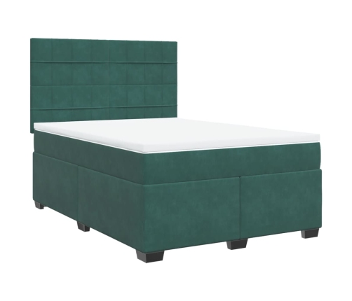 Cama box spring con colchón terciopelo verde oscuro 140x200 cm