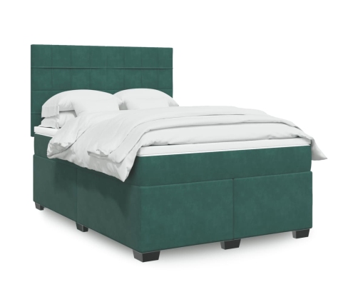 Cama box spring con colchón terciopelo verde oscuro 140x200 cm