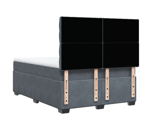 Cama box spring con colchón terciopelo gris oscuro 140x200 cm