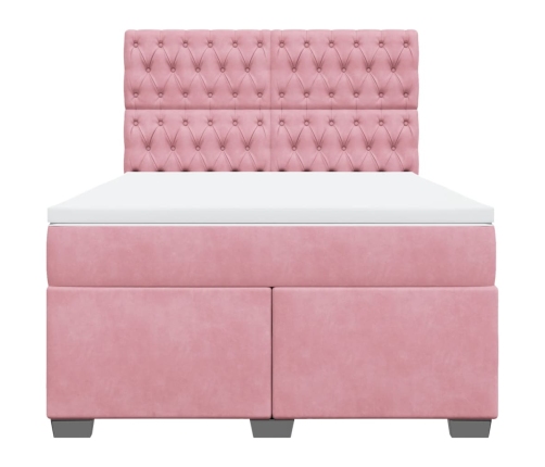 Cama box spring con colchón terciopelo rosa 140x200 cm