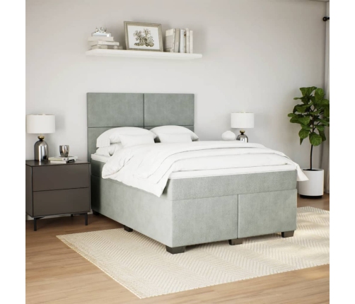 Cama box spring con colchón terciopelo gris claro 160x200 cm