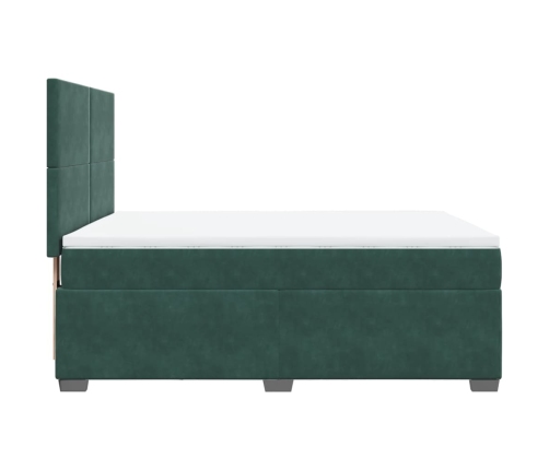 Cama box spring con colchón terciopelo verde oscuro 160x200 cm