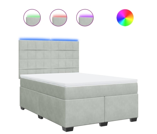 Cama box spring con colchón terciopelo gris claro 160x200 cm