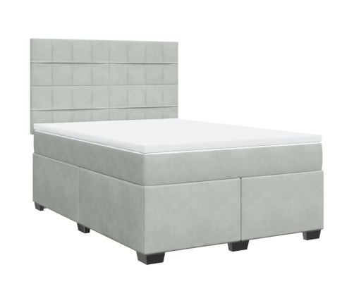 Cama box spring con colchón terciopelo gris claro 160x200 cm