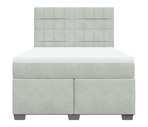 Cama box spring con colchón terciopelo gris claro 160x200 cm