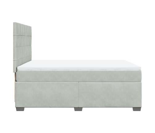 Cama box spring con colchón terciopelo gris claro 160x200 cm