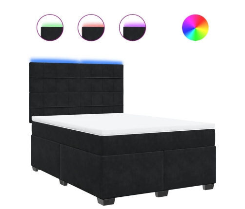 Cama box spring con colchón terciopelo negro 160x200 cm