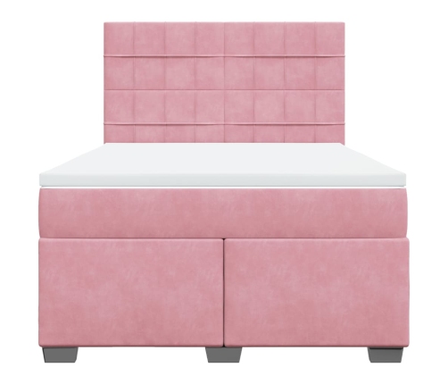 Cama box spring con colchón terciopelo rosa 160x200 cm