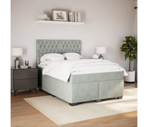 Cama box spring con colchón terciopelo gris claro 160x200 cm