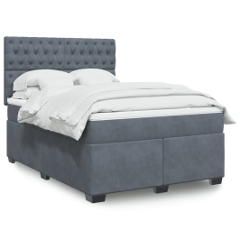 Cama box spring con colchón terciopelo gris oscuro 160x200 cm