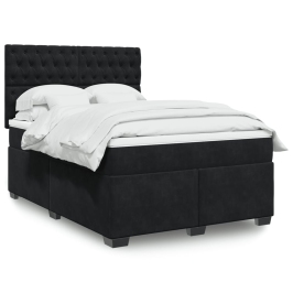Cama box spring con colchón terciopelo negro 160x200 cm