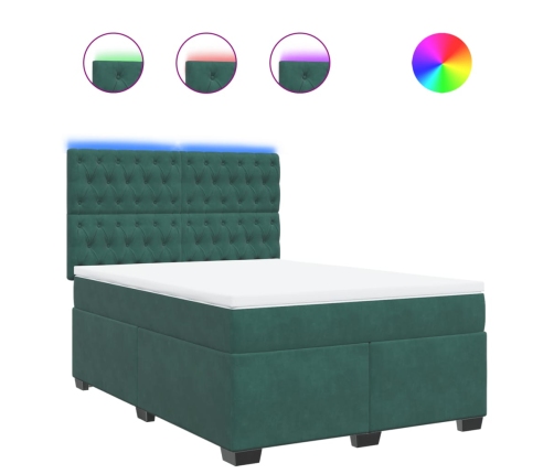 Cama box spring con colchón terciopelo verde oscuro 160x200 cm