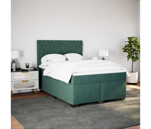Cama box spring con colchón terciopelo verde oscuro 160x200 cm