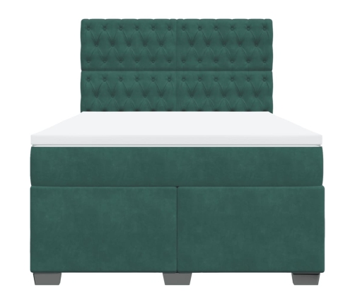 Cama box spring con colchón terciopelo verde oscuro 160x200 cm