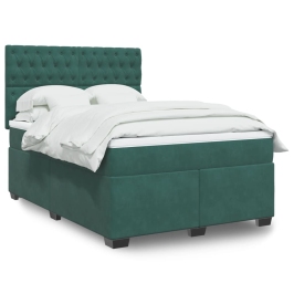 Cama box spring con colchón terciopelo verde oscuro 160x200 cm