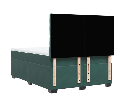 Cama box spring con colchón terciopelo verde oscuro 160x200 cm