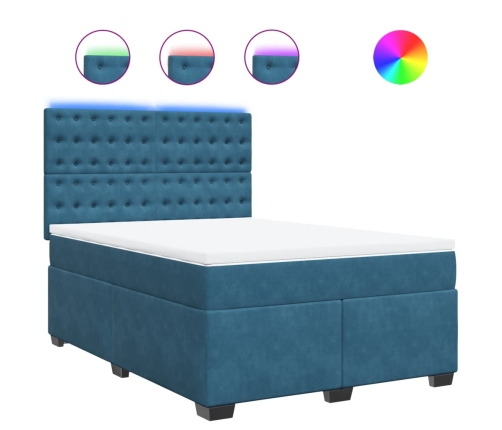 Cama box spring con colchón terciopelo azul 160x200 cm