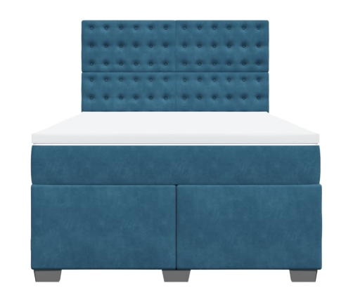 Cama box spring con colchón terciopelo azul 160x200 cm