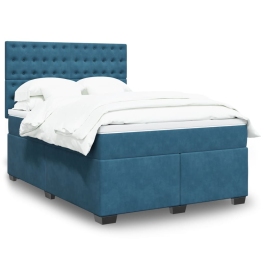 Cama box spring con colchón terciopelo azul 160x200 cm