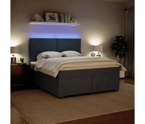 Cama box spring con colchón terciopelo gris oscuro 180x200 cm