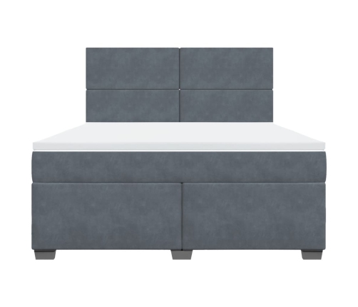 Cama box spring con colchón terciopelo gris oscuro 180x200 cm