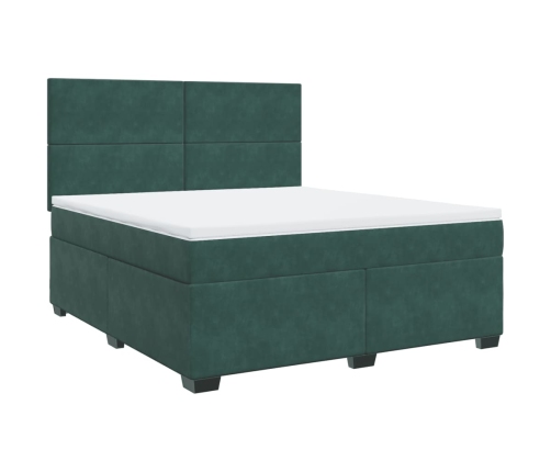 Cama box spring con colchón terciopelo verde oscuro 180x200 cm