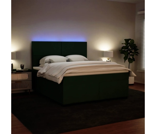 Cama box spring con colchón terciopelo verde oscuro 180x200 cm