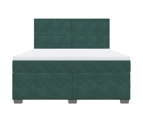 Cama box spring con colchón terciopelo verde oscuro 180x200 cm